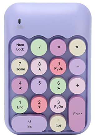 Goshyda Pavé Numérique sans Fil, 18 Touches, 2,4 GHz, Clavier Numérique sans Fil, Style Rétro, Rond, avec Récepteur USB, Touches de Raccourci, Veille Automatique, (Thème Violet)