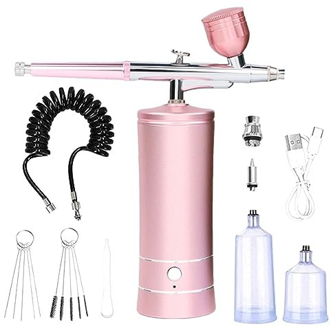Jenbnoau Rechargeable Cordless Airbrush Compressor Airbrush Air Compressor Portable Handheld Electric with 0.4mm Nozzle for Barber, Nail Art, Makeup, Model Painting