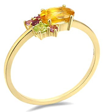 Lieson Ehering Frauen, Damenring Gold 750 18K Dünn Oval Citrin mit Turmalin Partnerringe Gelbgold Gr. 60 (19.1)
