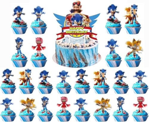 Tortendeko Kindergeburtstag, 24 PCS Cupcake Topper und 1 PCS Happy Birthday Tortendeko, Cake Topper Geburtstag, Kuchen Dekorationen, Geburtstagsparty Dekorationen Junge und Mädchen