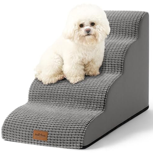 COZY KISS Escalera para Perros Pequeños, Escaleras para Mascotas de Espuma para Cama y sofá, Rampa para Gatos con Funda Lavable y Fondo Antideslizante, Ligera (Gris Claro, 40x72x50cm, 4)