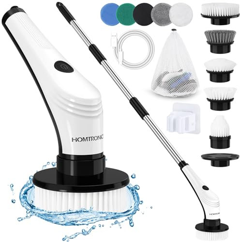 Homtronics Elektrische Reinigungsbürste, [wiederaufladbar] Elektrische Bürste mit 10 Austauschbaren Bohrbürstenköpfen, IPX8 Wasserdicht Electric Spin Scrubber für Bad, Fenster, Fliesen, Auto, Schwarz