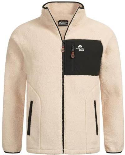 Arctic Seven Herren Fleecejacke (S-3XL) - Leicht, Flauschig, Atmungsaktiv, Hoher Kragen, Übergangsjacke Warme Jacke Männer - AS-415 Beige Large