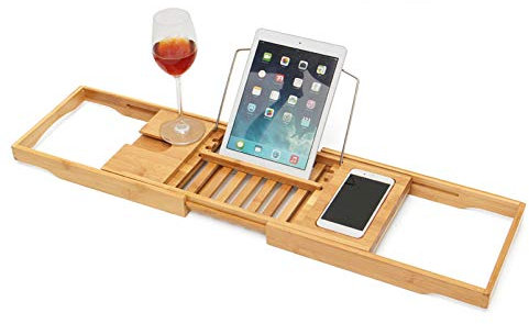 Bandeja de baño de bambú Extensible de 70-105 cm, Bandeja de bañera de Madera Ajustable para SPA en casa, Soporte para Tableta de Vino, Estante de Lectura, Organizador de baño de Madera