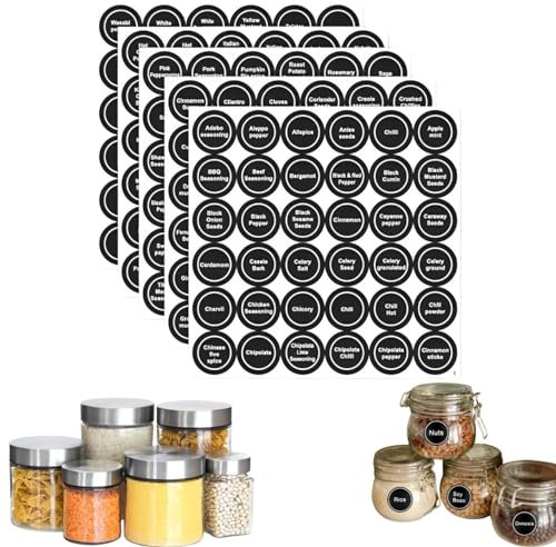 JEOPKO 144 Sheets Labels Spice Labels Jars Waterproof Self Adhesive Stickers Organization Storage Washable Reusable Black Seasoning Sticker Spice Jar Labels Spice Jar Labels Stickers