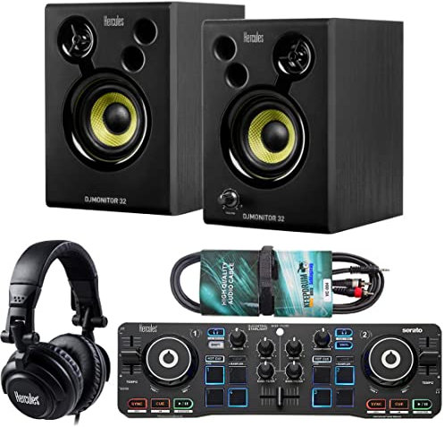 Hercules DJ Starter Kit 2-Deck USB DJ-Controller Set mit Boxen und Kopfhörer + keepdrum AudioKabel