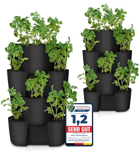 Premium Kartoffelturm / Erdbeerturm / Pflanzturm - 4 Set - stapelbar - Hoher Ernteertrag - Bewässerungs Löcher gegen Staunässe - optimaler Schutz vor Schädlingen - für Balkon, Garten und Terrasse (2)
