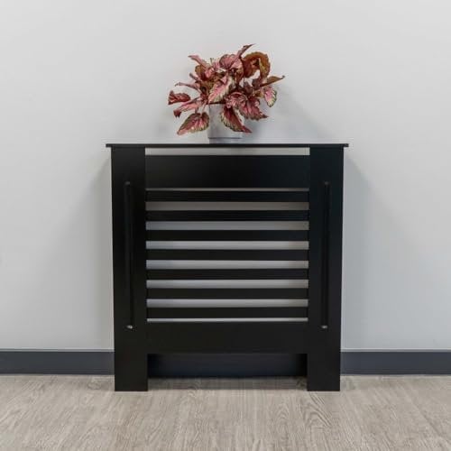 Jack Stonehouse Radiator Cover Black Paint - Over Radiator Shelf Clip On With Horizontal Slats - Sturdy MDF Wooden Radiator Covers For Bedroom Or Living Room Furniture - Slim Radiator Cover
