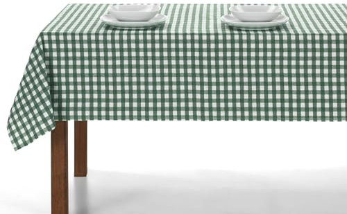 LAN&LAN – Tischdecke abwaschbar Kariert mit Stoff, Tischdecken Hochwertig Gefertigtes, für den Innen- und Außeneinsatz (Grün, 140 x 100)