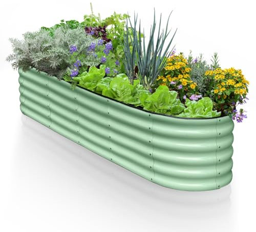 Hortem Raised Beds for Garden, 240 * 60 * 45cm, Deep Large Metal Raised Planter Outdoor for Free Assembly with Ease, Galvanized Raised Garden Bed for Vegetables, Flowers and Herbs,Green
