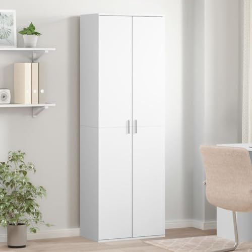 Faroom Armario Multiusos 2 Puertas - Escobero y Limpieza, Madera de Ingeniería, Blanco, 60x35x180 cm