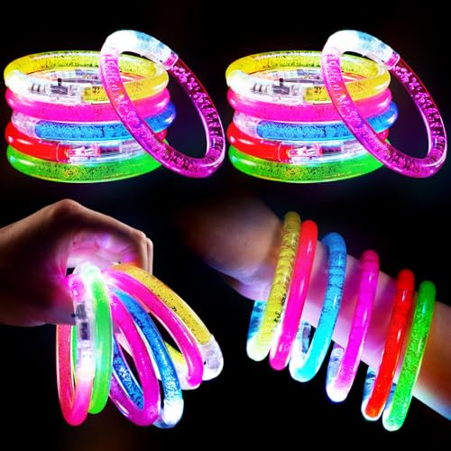 Mikulala 12 Stück Leuchtarmbänder Blinkende Armbänder Bunt LED Leuchtarmband Kinder Erwachsene Leuchtspielzeug für Geburtstagsparty Ostern Party Weihnachten Halloween Konzert Party Favor