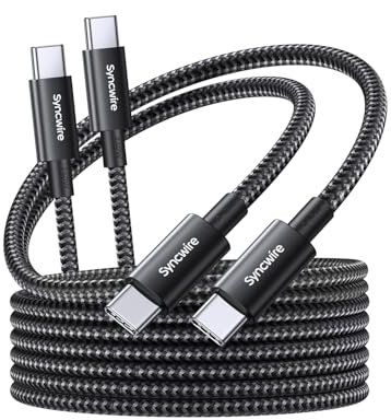 SYNCWIRE 6.6ft 2 Pack Nylon Braided USB C to USB C Cable, 240W Fast Charging for iPhone 15 Pro/15, MacBook Pro, Samsung Galaxy S23/S22/S21, and More