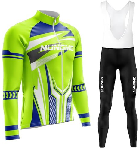 Radtrikot Set Langarm Herren Winter Fahrradbekleidung Radsportanzüge Fahrradtrikot mit Thermofleecefutter Fahrradhose mit Sitzpolster + 9D Gel Radfahren Lange Ärmel Anzug mit 3 Tasche (#7A,5XL)