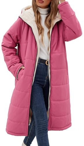 Tuopuda Cappotto Giubbotto Donna Invernale Giacca Cappotti Imbottita Caldo Parka Reversibile Sherpa Fleece Felpa con Cappuccio Giacche Trapuntato Lugghezza Giaccone Outdoor, Rosa, M