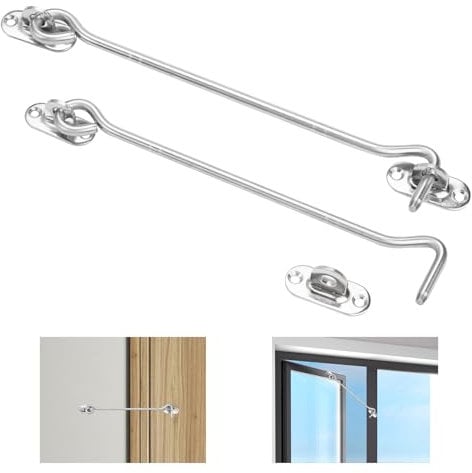 2 Pezzi Gancio per Finestra in Acciaio Inossidabile, Gancio Chiusura Porta con Viti di Montaggio, Blocca Finestra Aperta, Ganci per Finestre, Ferma Persiane, Gancio Porta per Porte, Finestre