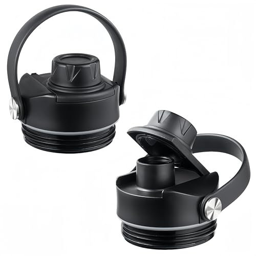 Lid for Yeti Rambler 26 36 46 64 oz Bottles, Screw Top with Flex Handle, Chug caps for Yeti Kids Jr 12 18 Ounce Cup, BPA Free Leakproof Cover, Replacement Water Bottle Accessories, Black-2 Pack