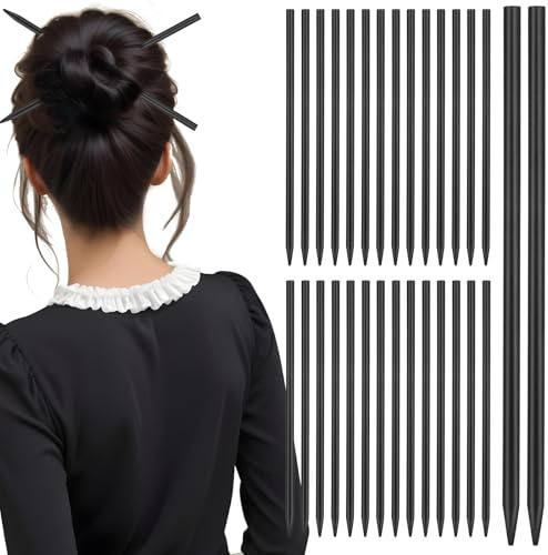 Lot de 30 baguettes à cheveux chinoises noires pour femmes et filles, accessoires décoratifs vintage et élégants en bois pour coiffures