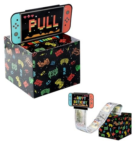 Dewocke Birthday Piggy Bank Cash, Gift with Surprise Gift Box for Kids/Adults Black Money Box Cash Pull Money Box with 50 Transparent