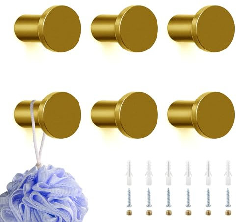 6 Garderobenhaken Kinder Einzeln Modern 35 mm, Garderobenhaken Schwarz, Kleiderhaken Wand Haken zum Schrauben Handtuchhaken Edelstahl Wandhaken Garderobe, für Badezimmer, Küche, Schlafzimmer (golden)