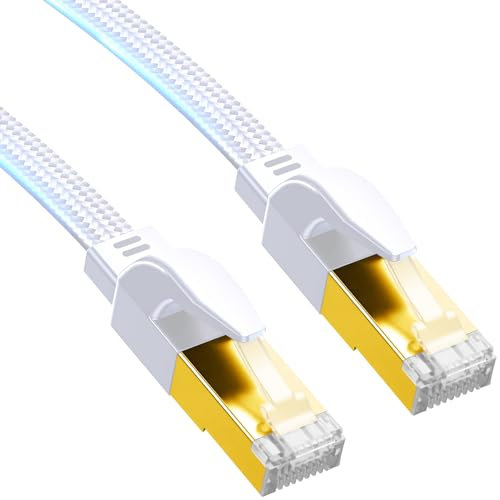 ULTRICS Cat 8 Ethernet Cable 10M, High-Speed 40Gbps 2000MHz Braided Flat Network Cable, RJ45 STP Shielded LAN Cables, Internet Cables Compatible with PC Laptop PS5, Xbox, Modem, Router, Switch, TV