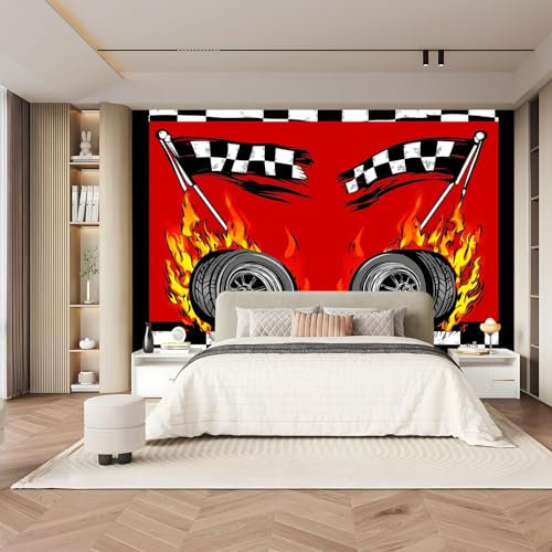 Fototapete Modern Rennen Flammen Rot Schwarz 300 X 210 Cm(Wxh) Artistic Non-Woven Wall Mural - Premium Unframed Wallpaper For Living Room,Bedroom,Office Decor