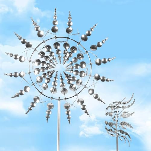 Bocguy Einzigartige Metall Windmühle, 3D Windbetriebene Kinetische Windrad Garten Metall, Windmühle Garten Geeignet für Garten, Terrasse, Landschaft Dekoration