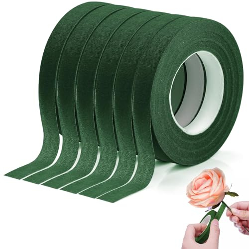 XRXYMQ 6 Rotoli Guttaperca Verde 162m Nastro per Fioristi Verde Nero Nastri Floreali a Stelo Fioristi Floral Tapes per decorazioni Nastro Fiorista Adesivo Per i lavori di bricolage (27 m/striscia)