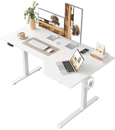 Klicelor Höhenverstellbarer Schreibtisch für Homeoffice und Büro, 140x80 cm, Elektrisch, mit 2 Memory-Funktionen, Weiß