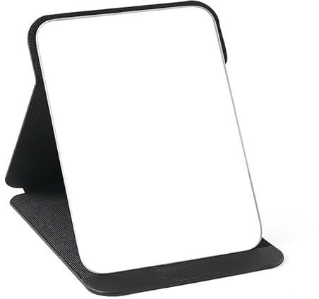 HingtTraum Specchio da viaggio pieghevole 25×18 cm – Specchio portatile HD in pelle PU con supporto regolabile, ideale per trucco, casa e campeggio
