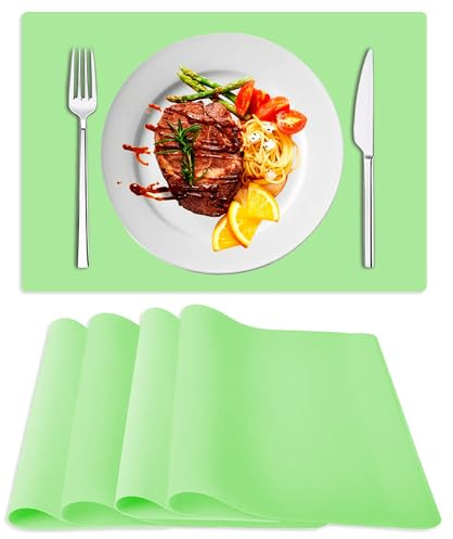 Set Di 4 Tovagliette In Silicone Liquido Siliconty,40X30cm,Tovagliette In Silicone Antiscivoli E Resistenti Al Calore Per Il Tavolo Da Pranzo E La Cucina,Cuscinetto Traslucido Lavabile(Verde Chiaro)