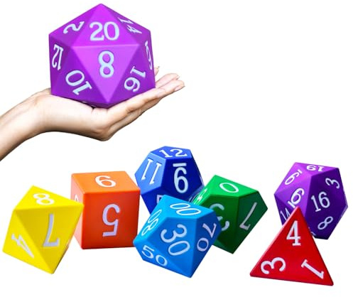 Set di 7 dadi poliedrici in schiuma Jumbo da 10 cm, grandi colori arcobaleno per giochi e risorse didattiche