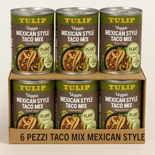 6X Tulip Veggie Taco Mix o Chili Sin Carne 400g – Ricette Messicane Plant Based – Alternative Vegetali con Proteine, Fagioli e Ceci – Scorta Conveniente Piatti Pronti Vegani (Mexican Style Taco Mix)