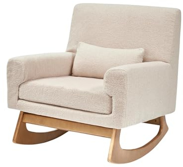 Gaia Baby Serena Rocking & Nursing Chair | Ergonomic Rocking Chair with Oak Legs & Extra Wide Seat Base - Biscuit