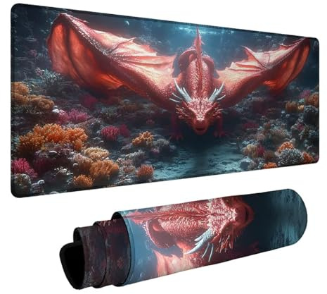 Tapis de Souris Dragon Tapis de Souris Gamer Mer Mouse Pad Bords Cousus Précision et Vitesse Améliorées pour Decoration Maison Bureau Pc Portable Pc Gamer Clavier sans Fil 300 x 600 x 3 mm DBYH-7769