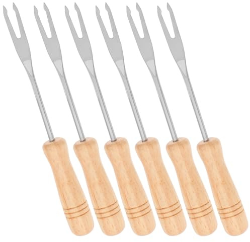 Gatuida Set 6 Forchette per Fonduta in Acciaio Resistente Manico in Legno Utensili per Formaggio Cioccolato e Frutta Forchette da Fonduta per Antipasti e Fontana di Formaggio