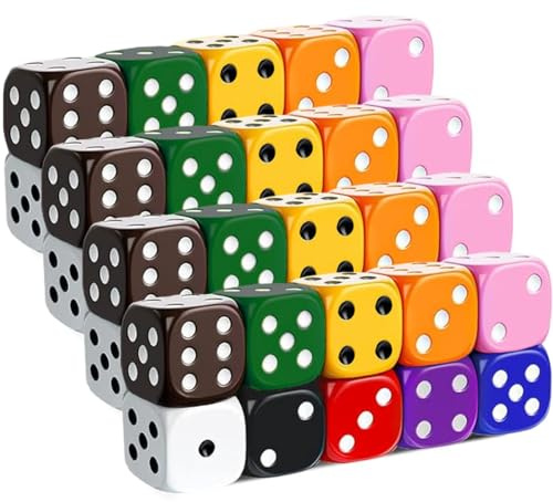 40X Dadi da Gioco 6 Facce Colorati 16mm Acrilico – Set per Giochi da Tavolo, Roleplay, Accessori Multicolore