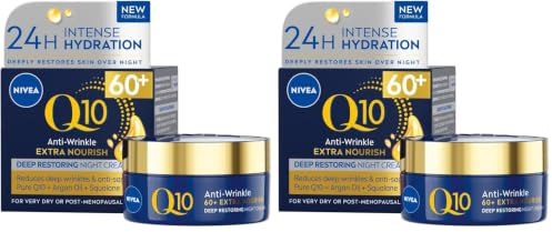 NIVEA Q10 Anti-Wrinkle 60+ Extra Nourishing Night Cream (50ml), Deeply Restoring Anti Wrinkle Face Cream for Intense Hydration, Boosts Collagen and Firms Skin, Dry to Very Dry Skin (Pack of 2)