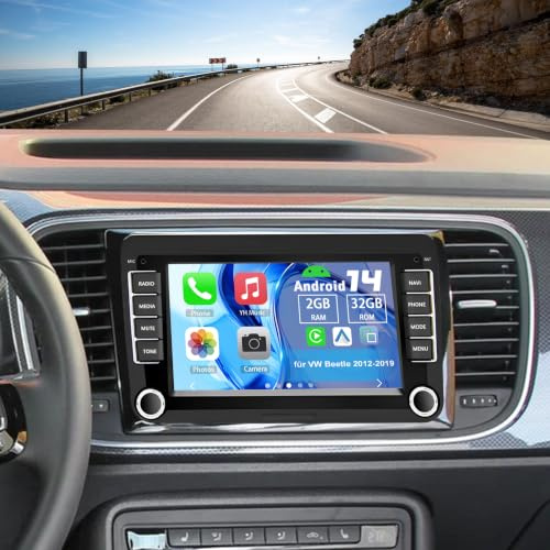 Slakerbe Android 14 Autoradio 2 Din mit Carplay Android Auto für VW Beetle 2012-2019, 2G+32G 7 Zoll Auto Radio Stereo mit Bluetooth Navi WiFi FM RDS Rückfahrkamera
