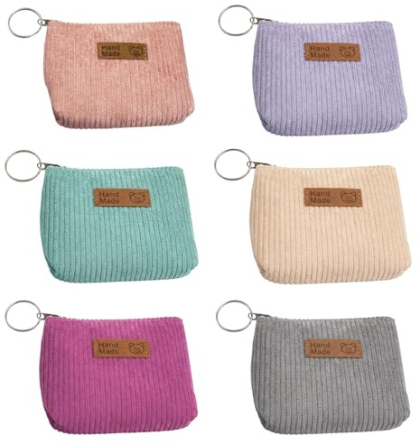 Schlüsseltasche 6er Set, Mini Taschen aus Cord, Schlüsselanhänger Tasche mit Reißverschluss, Vielseitige Aufbewahrung für Schlüssel & Kleinigkeiten