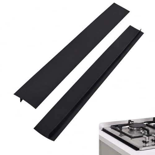 2 Pack Silicone Stove Gap Covers Heat Resistant Hob Counter Seals Spills Strips Cooker Side Anti-Stain Stovetop Filler for Kitchen Countertop Dishwasher Cooker Oven Dryer Washing, 25inch 63.5cm Black
