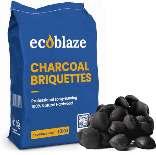 Ecoblaze 10kg Professional Charcoal Briquettes – Ultra Long-Burn Natural BBQ Fuel | Consistent Even Heat for Smoking, Roasting & Grilling | Smokeless, Chemical-Free, Uniform Shape