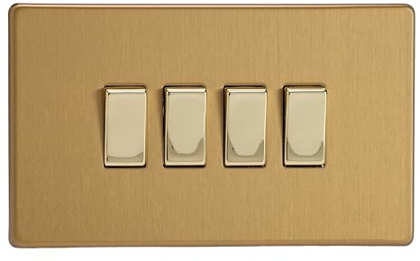 Varilight Quad 4-Gang 10A 1- or 2-Way Rocker Switch (Twin Plate) Screwless Brushed Brass XDB9S