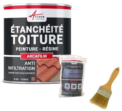 Réparation et étanchéité tuile, gouttière, cheneau, trou, fissure, souche, cheminée, ardoise : Arcafilm pack - 0.75 L (jusqu'à 0.5 m²) Tuile - ARCANE INDUSTRIES