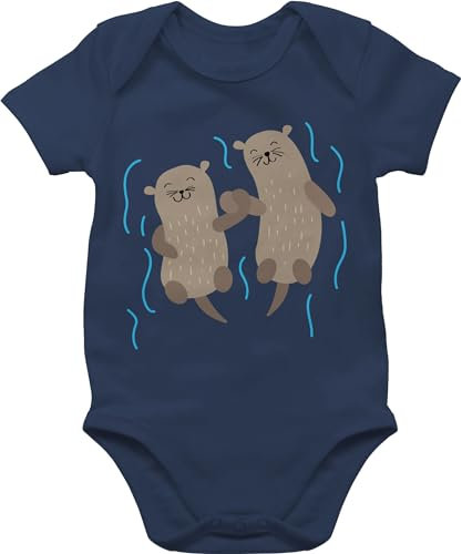 Baby Body Junge Mädchen - Tiermotiv Animal Print - Süße Otter - 12/18 Monate - Navy Blau - clothing strampler neugeborene mit tieren tiermotive fischotter babysachen tiermotiven baby-kurzarmbodys