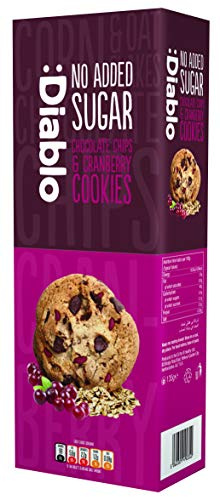 Diablo No Added Sugar Cookies Chocolate Chips and Cranberry 135 Nut Free, Vegetarian, No Artificial Colours Lot of 6, DL93
