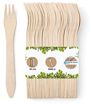 BIOZOYG 1000 tenedores descartables madera I cubiertos de madera cubiertos desechables vajilla biodegradable y compostable de madera I cubiertos desechables aptos para cubiertos 18 cm