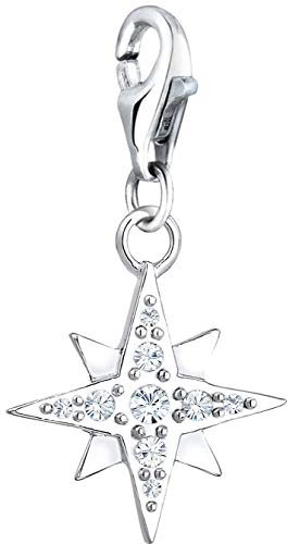 Nenalina 0403742619 Breloque en forme d'étoile en argent sterling 925 et cristaux pour femme Compatible avec tous les types de porte-breloques et de bracelets à breloques standard Argenté