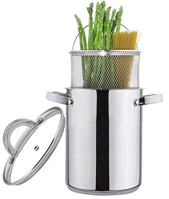 BRUNBESTE BB-2143 - Olla para espárragos con cesta y tapa de cristal (para inducción, 4,2 L, 16 cm)