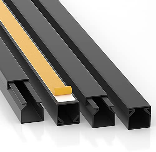 CILSON Kabelkanal 20 m | 20x 1 m Lang, 12x12 mm Breite x Höhe, Schwarz, Selbstklebend, Wand- und Deckenkanal mit Bodenlochung, Kabelleiste, Kabelschutz, Schreibtisch